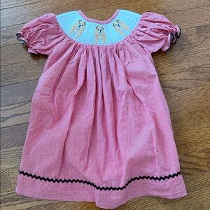 Smocked Georgia bulldog red Gingham Girls Dress with Dog Motif